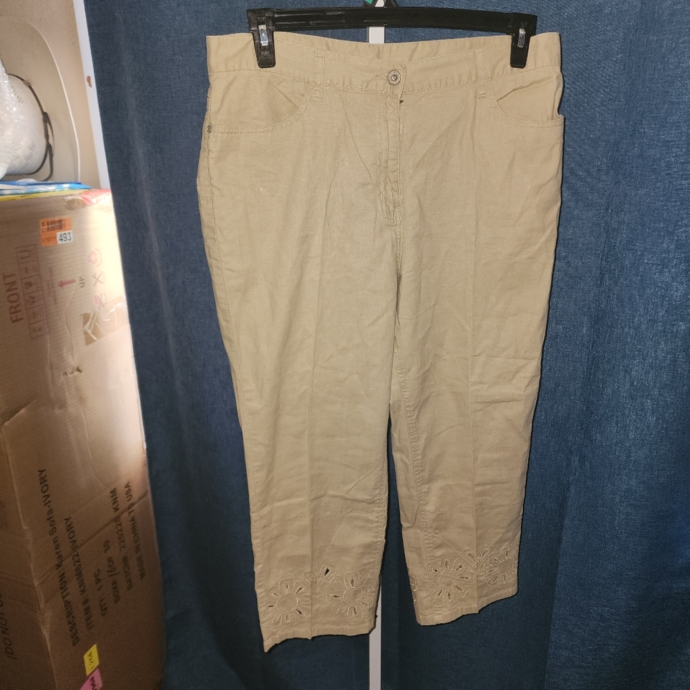 Sonoma linen cotton crop cut out pants capri sz 14